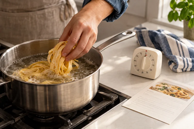 Cooking with a recipe and kitchen timer